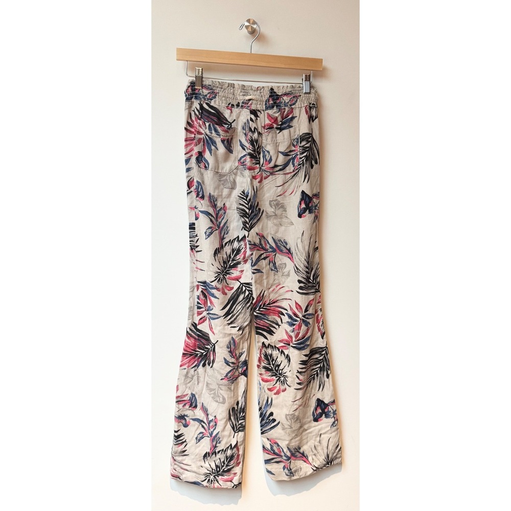 Cali 1850 Los Angeles Floral Tropic Wide Leg Linen Blend Pants Stretch Resort XS